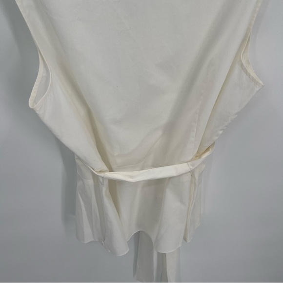 Talbots White Women Sleeveless Faux Wrap Top Classic belted size 18 crisp cotton - Picture 7 of 9